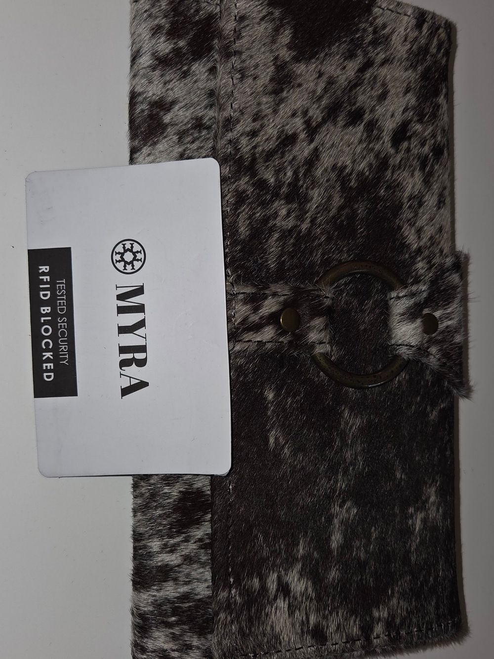 Myra Bag Black & White Haircalf Wallet with Ring Accent
